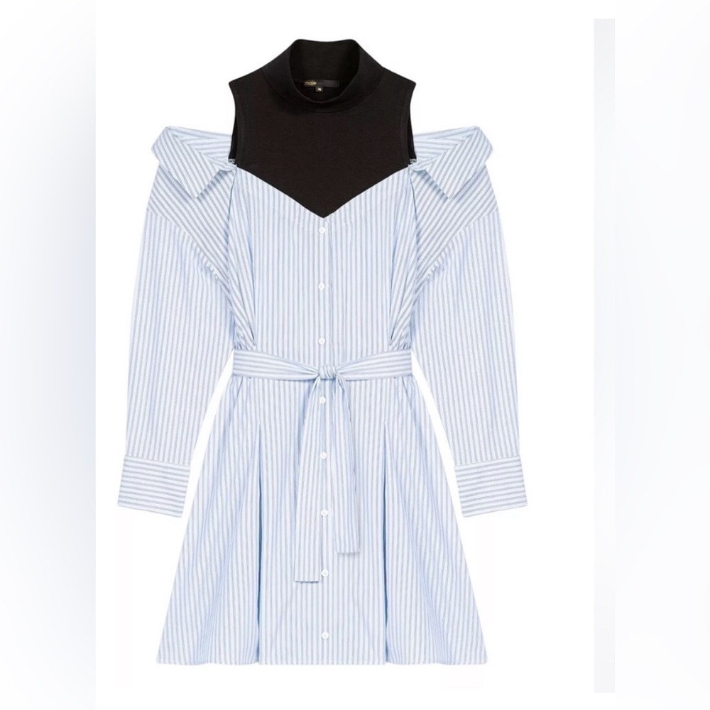NWT Maje TROMPE-L’OEIL STRIPED SHIRT DRESS in Sz. 36 - Picture 3 of 12